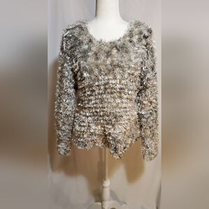 Vintage Effeci Fuzzy Sweater in Light Sage Green and Cream